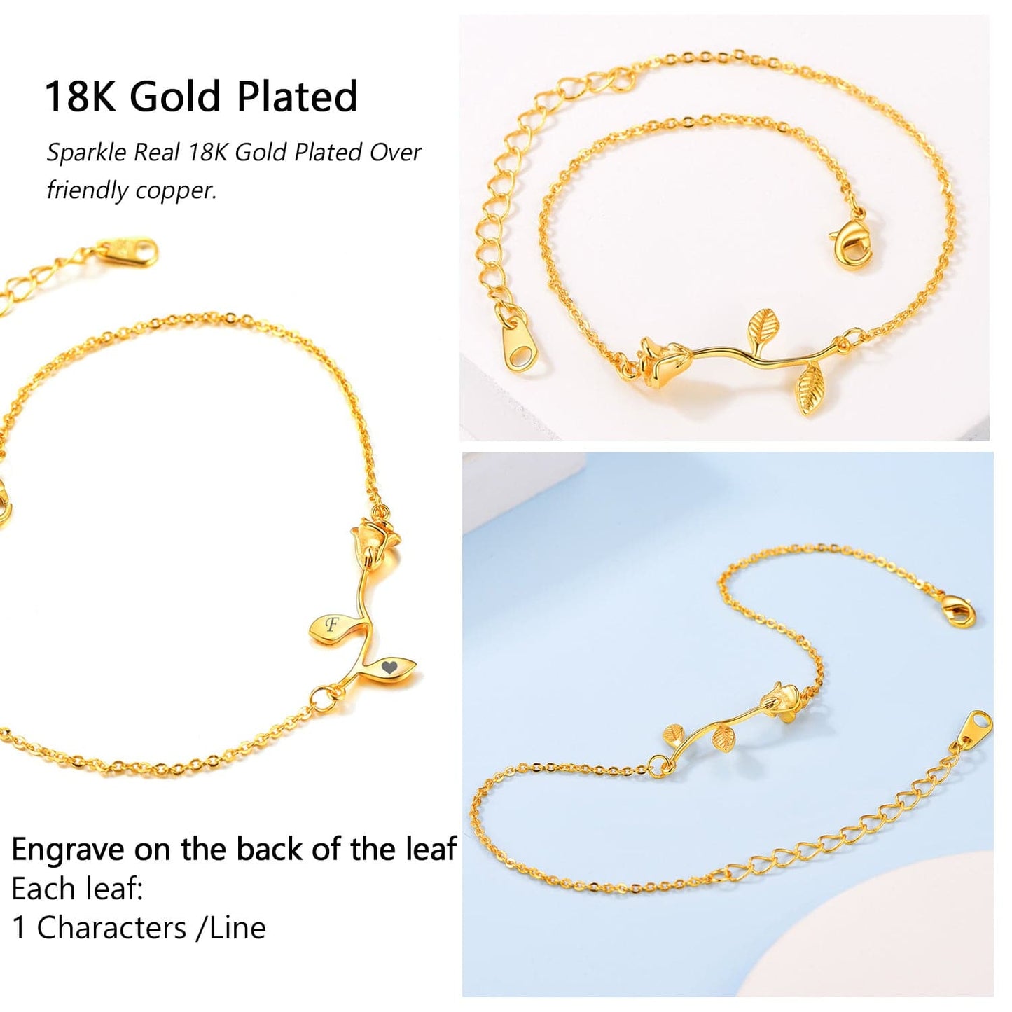 3D Yellow Rose Flower Anklet for Women Summer Gold Ankle Chain Bracelet