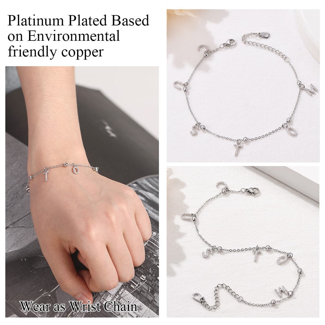 Simple custom 18k gold/platinum plated personalized alphabet charm anklet barefoot bracelet for women girls