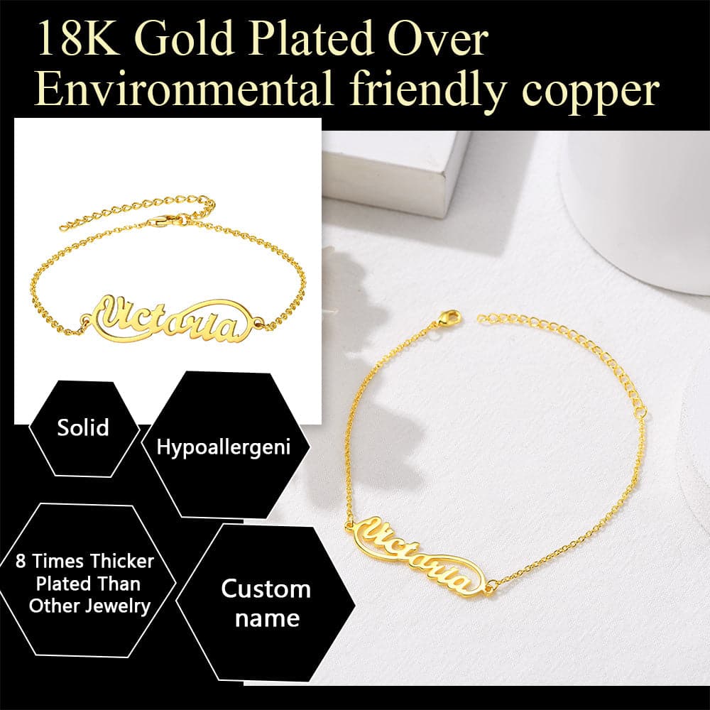 Fashion custom 18k gold/platinum plated personalized engravable infinity name charm anklet barefoot bracelet for women girls