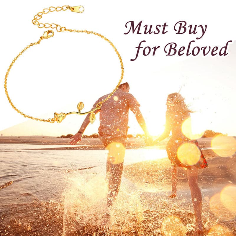 18k Gold Plated Stem Yellow Rose Flower Charm Delicate Link Chain Ankle Bracelet Anklet For Women