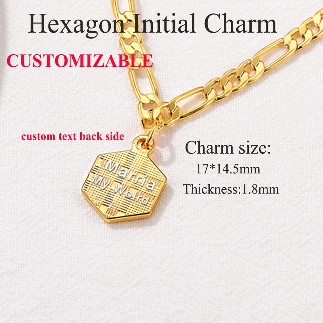 High finish custom 18k gold plated personalized engraving hexagon alphabet A-Z initial figaro chain anklet barefoot bracelet for women teen girls