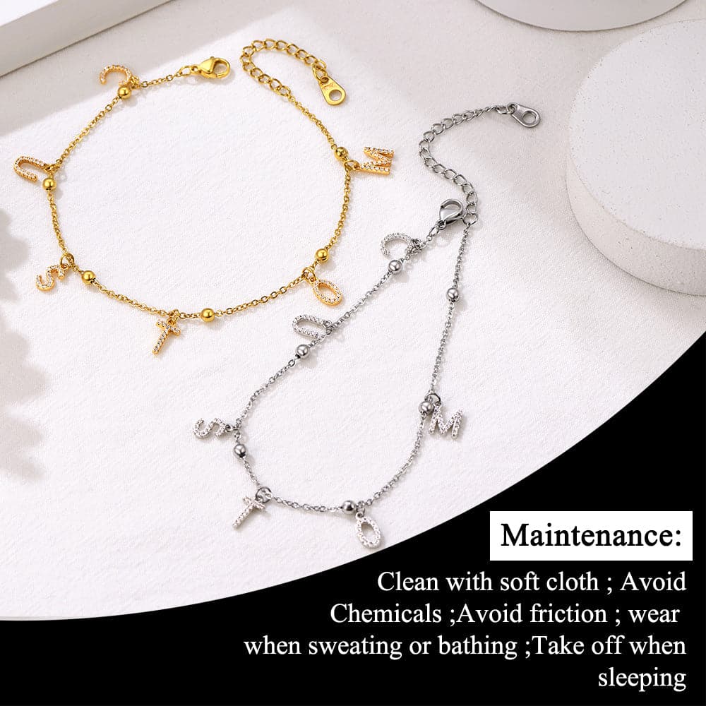Simple custom 18k gold/platinum plated personalized alphabet charm anklet barefoot bracelet for women girls