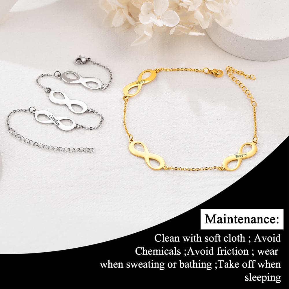 Dainty customized 316L stainless steel 18k gold plated personalized engravable infinity symbol name charm anklet bracelet for women girls