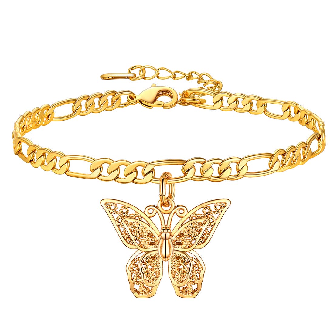 Delicate summer barefoot jewelry 18k gold plated butterfly figaro chain anklet foot bracelet for women girls