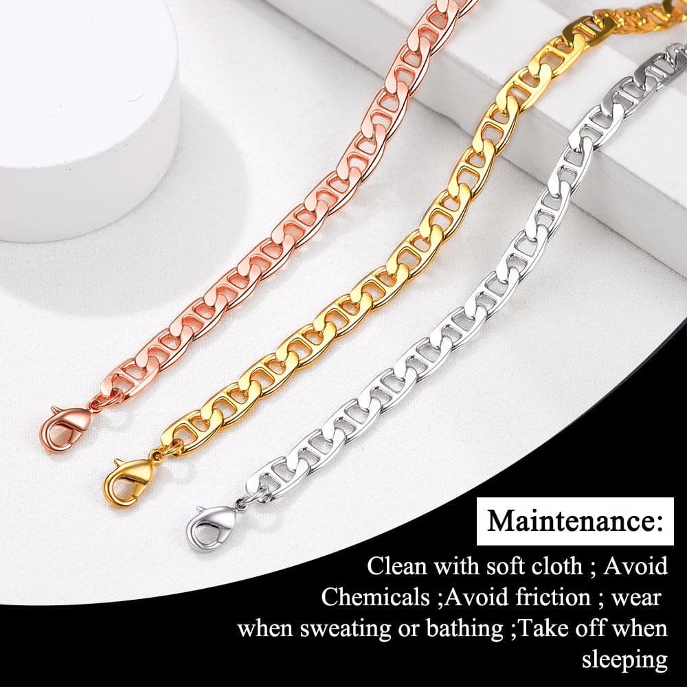 Classic summer beach barefoot jewelry 18k gold/rose gold/platinum plated diamond cut flat mariner link foot chain bracelet anklet for women girls, fit almost all ankle size foot