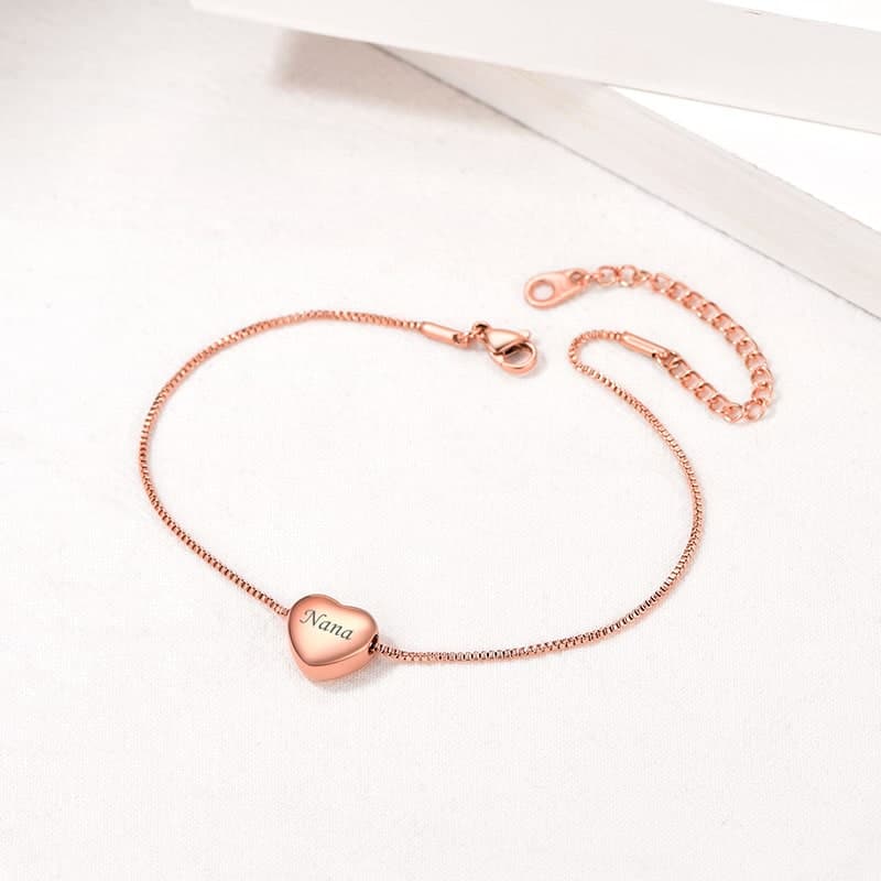 Minimalist female customize engravable 316L stainless steel/18K gold/rose gold/black plated heart bead charm box chain anklet summer barefoot jewelry