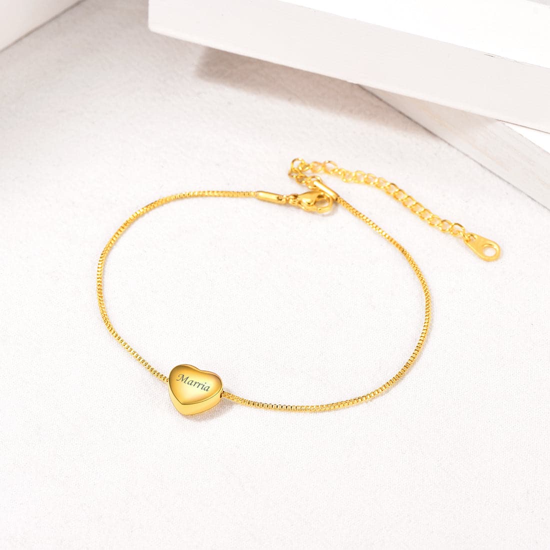 Minimalist female customize engravable 316L stainless steel/18K gold/rose gold/black plated heart bead charm box chain anklet summer barefoot jewelry
