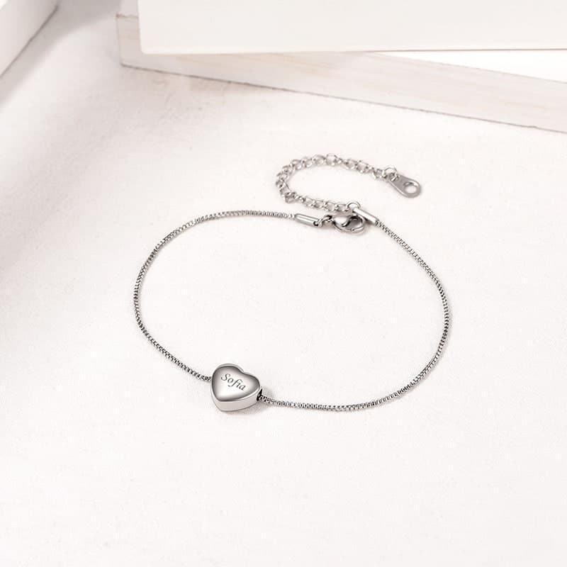 Minimalist female customize engravable 316L stainless steel/18K gold/rose gold/black plated heart bead charm box chain anklet summer barefoot jewelry