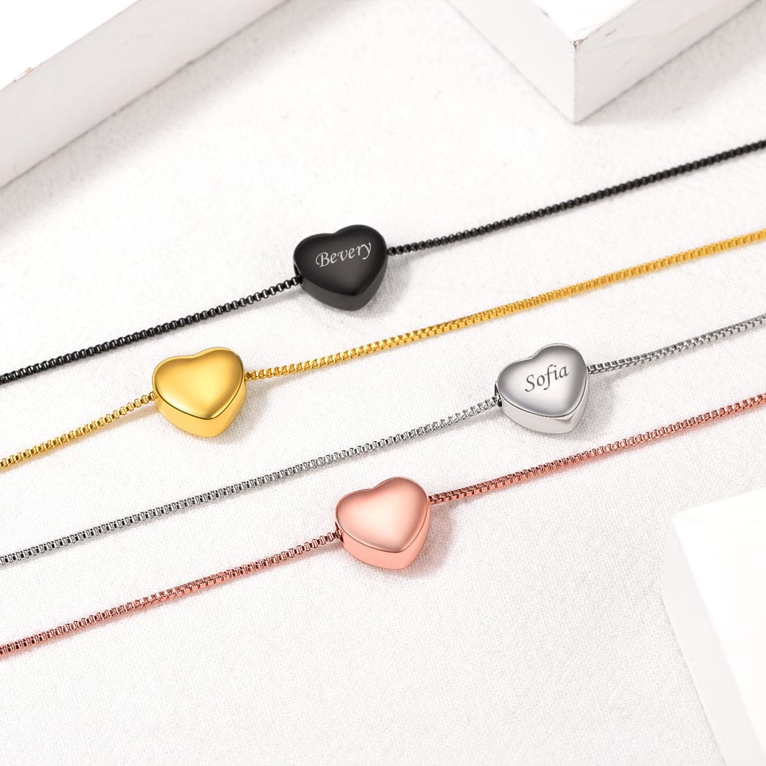 Minimalist female customize engravable 316L stainless steel/18K gold/rose gold/black plated heart bead charm box chain anklet summer barefoot jewelry