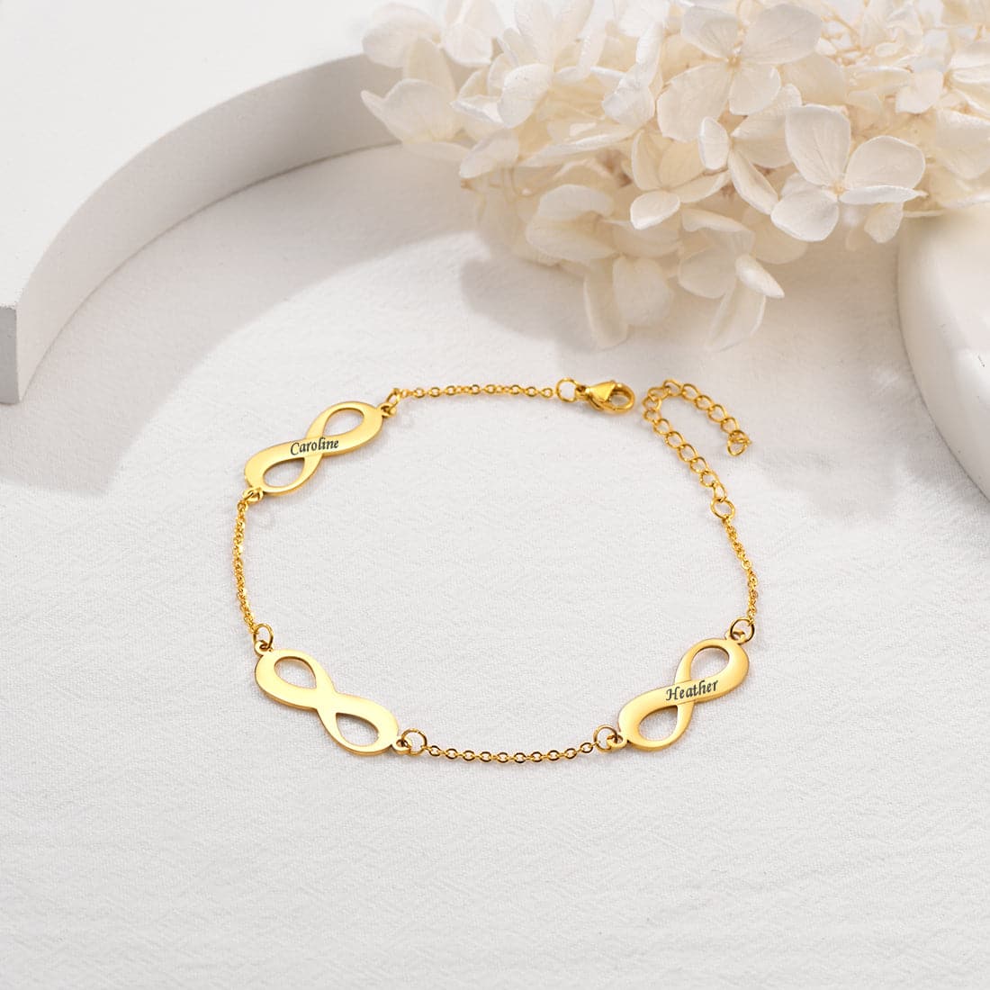 Dainty customized 316L stainless steel 18k gold plated personalized engravable infinity symbol name charm anklet bracelet for women girls