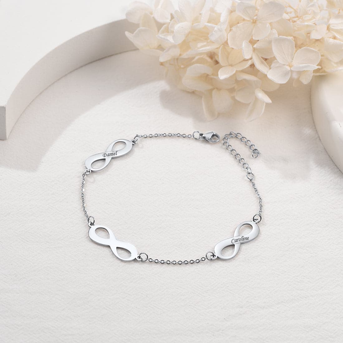 Dainty customized 316L stainless steel 18k gold plated personalized engravable infinity symbol name charm anklet bracelet for women girls