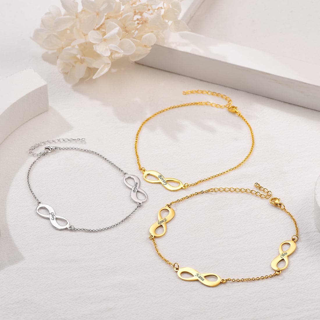 Dainty customized 316L stainless steel 18k gold plated personalized engravable infinity symbol name charm anklet bracelet for women girls