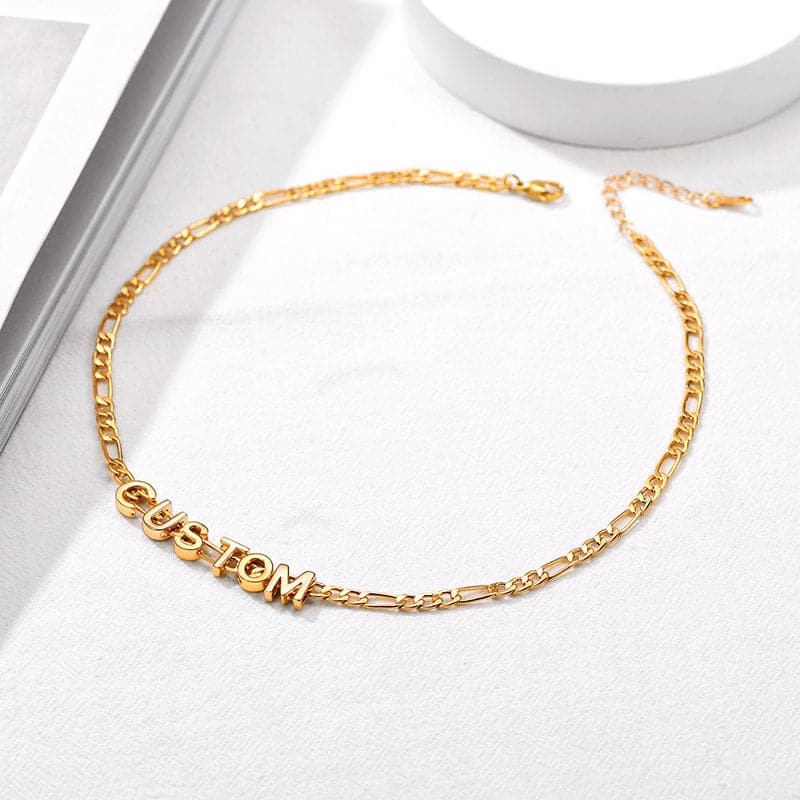 Simple shiny customize 18k gold plated monogram A-Z initials figaro chain name bracelet and necklace for women girls
