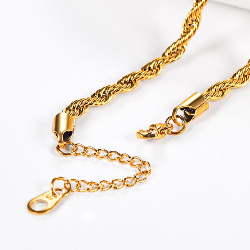 Simple Adjustable Handcrafted Slim 3MM Wide Platinum/18K Gold Plated Twisted Rope Chain Anklet Foot Bracelet Barefoot Jewelry With 5CM Extending Chain For Women Girls