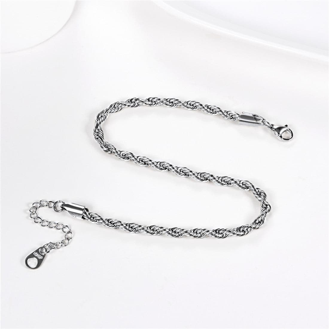Simple Adjustable Handcrafted Slim 3MM Wide Platinum/18K Gold Plated Twisted Rope Chain Anklet Foot Bracelet Barefoot Jewelry With 5CM Extending Chain For Women Girls