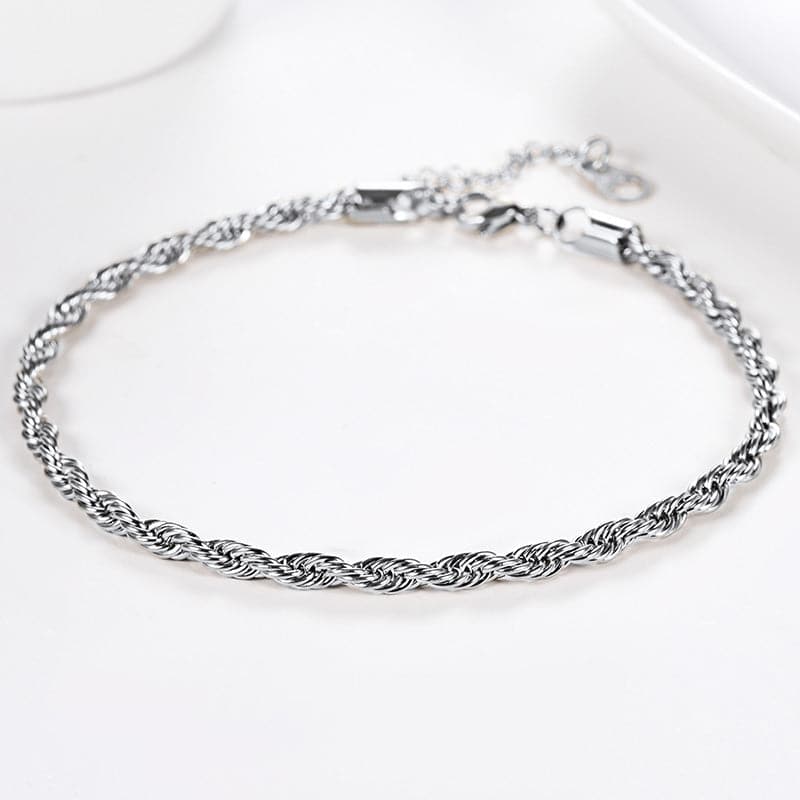 Simple Adjustable Handcrafted Slim 3MM Wide Platinum/18K Gold Plated Twisted Rope Chain Anklet Foot Bracelet Barefoot Jewelry With 5CM Extending Chain For Women Girls