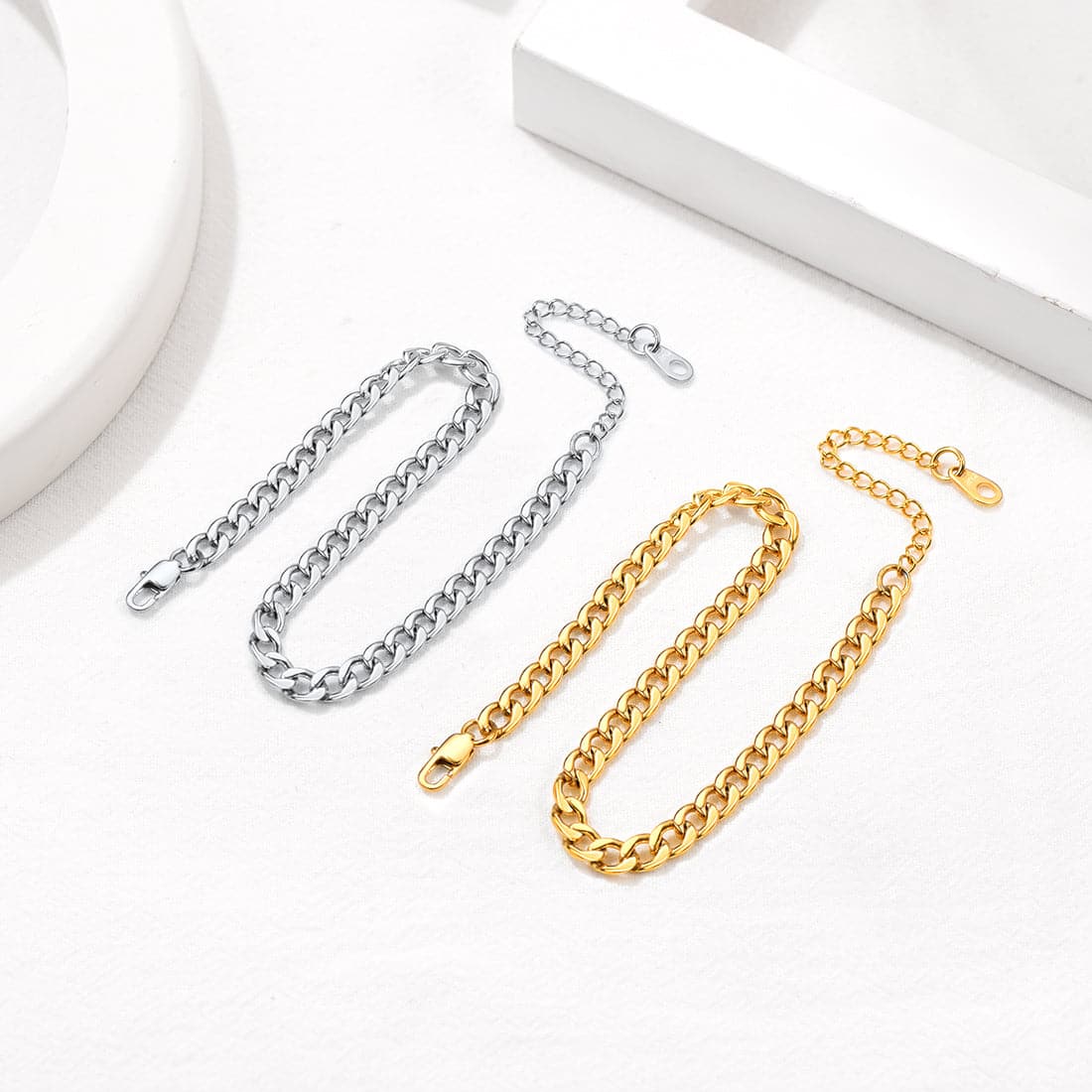 Minimalist simple style trendy 316L stainless steel 18k gold plated cuban curb chain anklet barefoot bracelet for men women