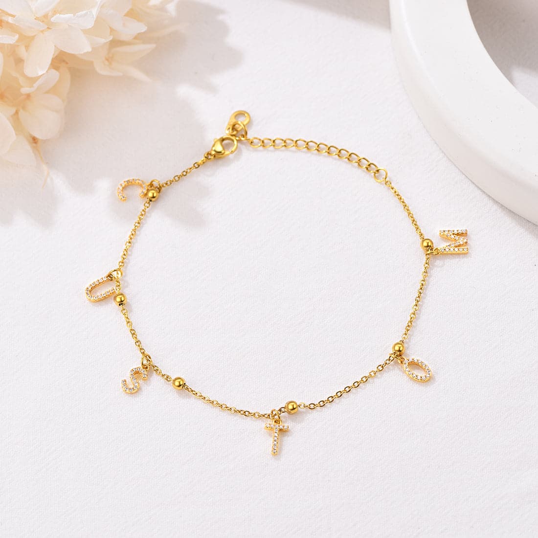 Simple custom 18k gold/platinum plated personalized alphabet charm anklet barefoot bracelet for women girls