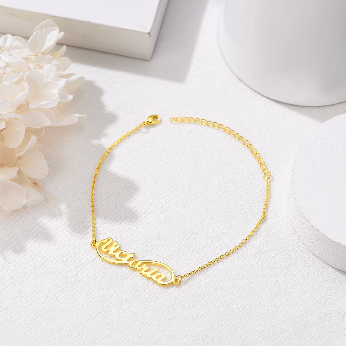 Fashion custom 18k gold/platinum plated personalized engravable infinity name charm anklet barefoot bracelet for women girls