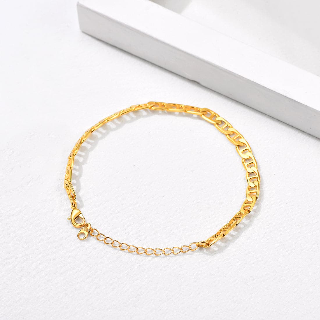 Classic summer beach barefoot jewelry 18k gold/rose gold/platinum plated diamond cut flat mariner link foot chain bracelet anklet for women girls, fit almost all ankle size foot