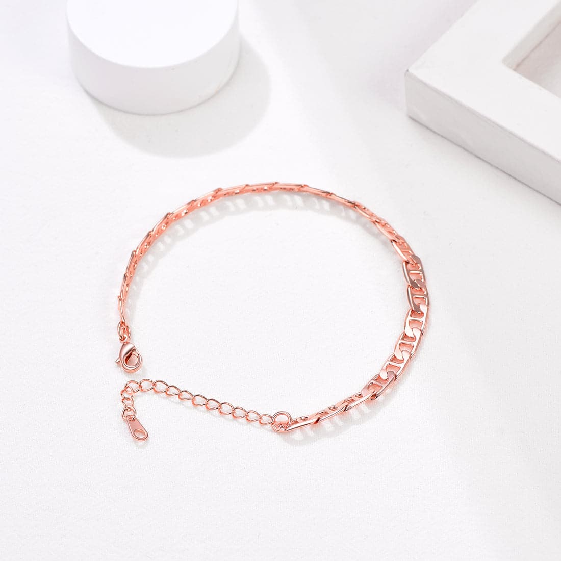 Classic summer beach barefoot jewelry 18k gold/rose gold/platinum plated diamond cut flat mariner link foot chain bracelet anklet for women girls, fit almost all ankle size foot
