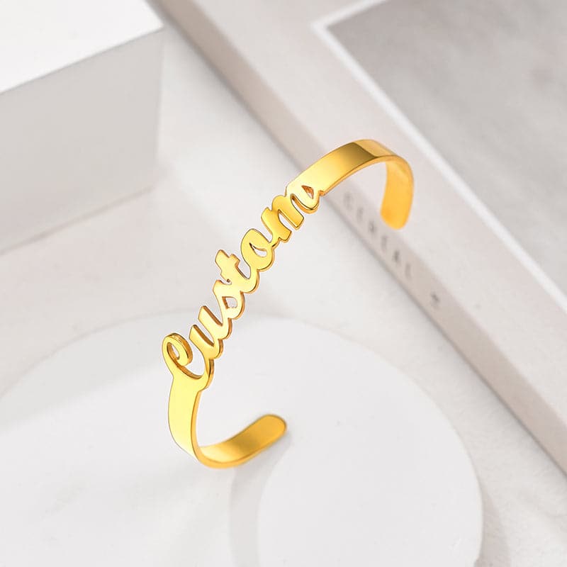 Customize Stainless Steel Gold Plated Initial Name Bracelet Cuff Bangle