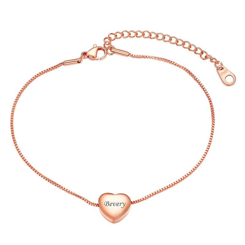 Minimalist female customize engravable 316L stainless steel/18K gold/rose gold/black plated heart bead charm box chain anklet summer barefoot jewelry