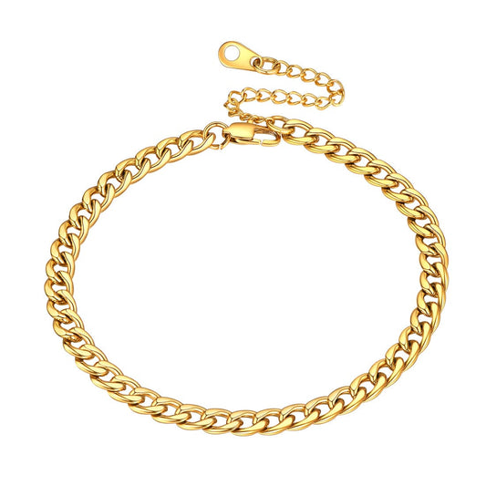 Minimalist simple style trendy 316L stainless steel 18k gold plated cuban curb chain anklet barefoot bracelet for men women