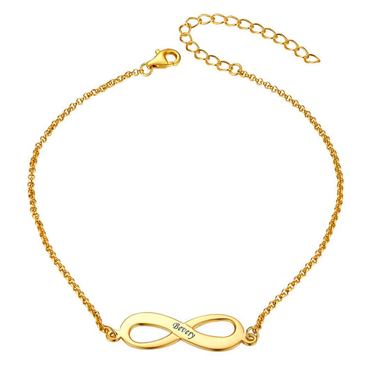 Dainty customized 316L stainless steel 18k gold plated personalized engravable infinity symbol name charm anklet bracelet for women girls