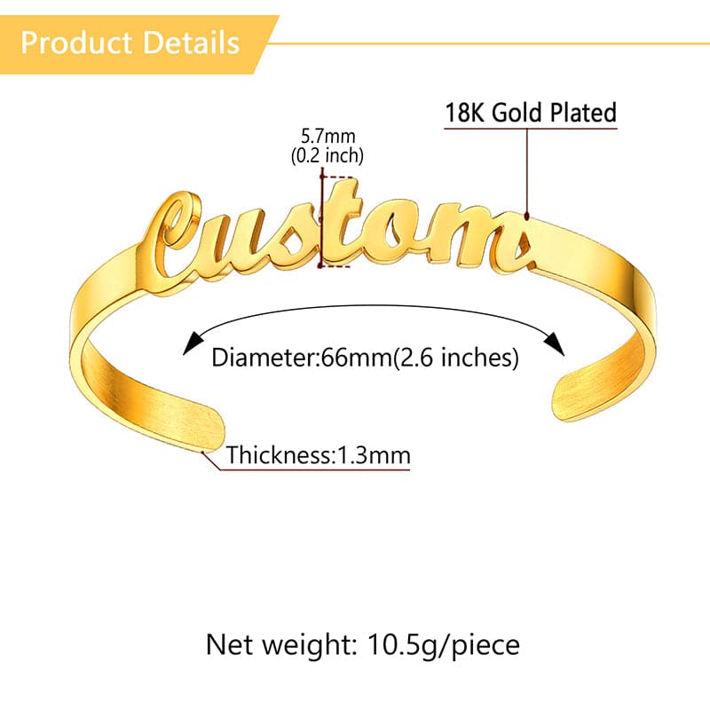 Classic custom 316L stainless steel 18k gold plated hollow out initial name bracelet open cuff bangle for women girls