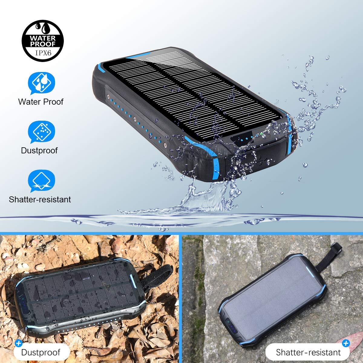 F16W Waterproof Solar Power Bank 16000 Mah