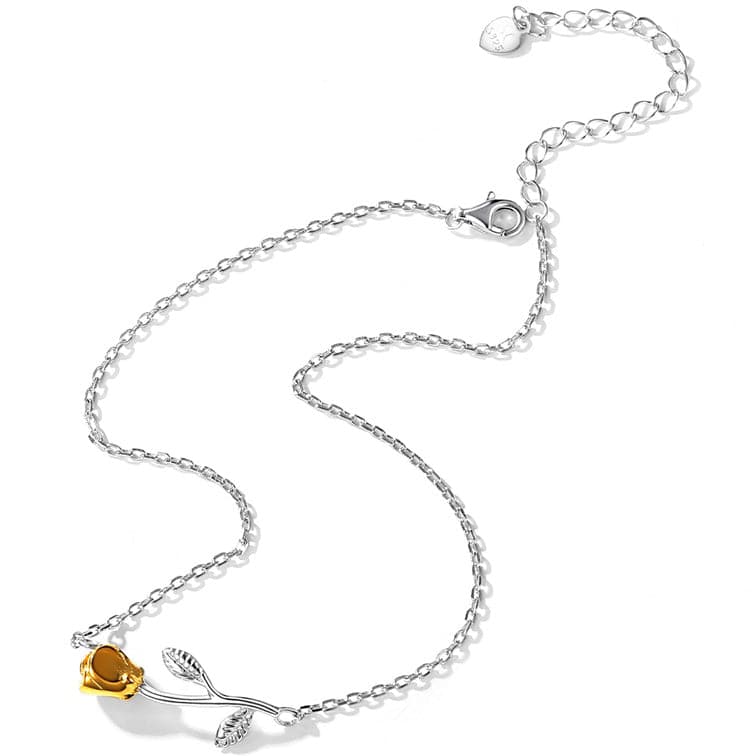 Retro yet modern female 925 sterling silver stemmed 18K gold plated rose flower rolo chain anklet summer barefoot jewelry
