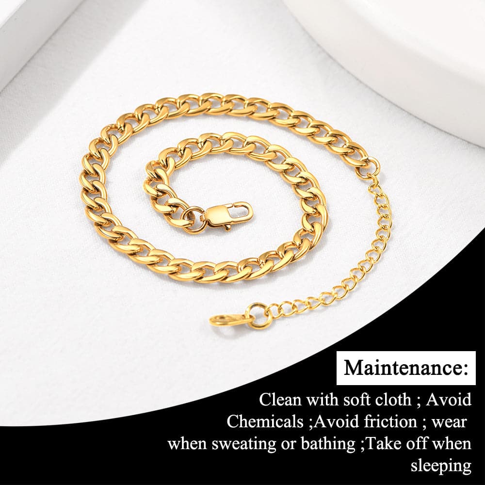 Minimalist simple style trendy 316L stainless steel 18k gold plated cuban curb chain anklet barefoot bracelet for men women