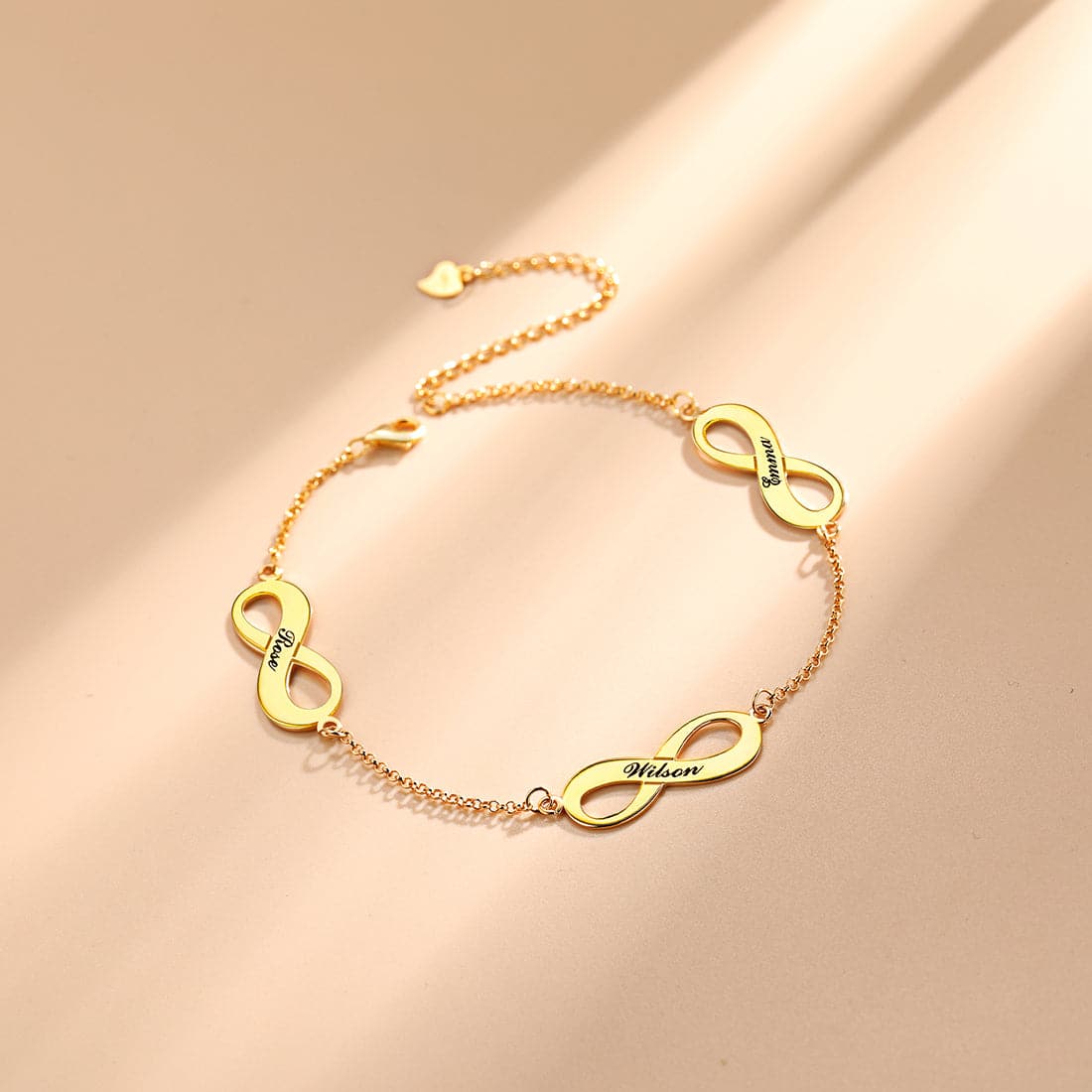 Dainty customized 925 sterling silver 18k gold plated personalized engravable infinity symbol name charm abklet bracelet for women girls, symbolizes eternity and everlasting love & friendship. 