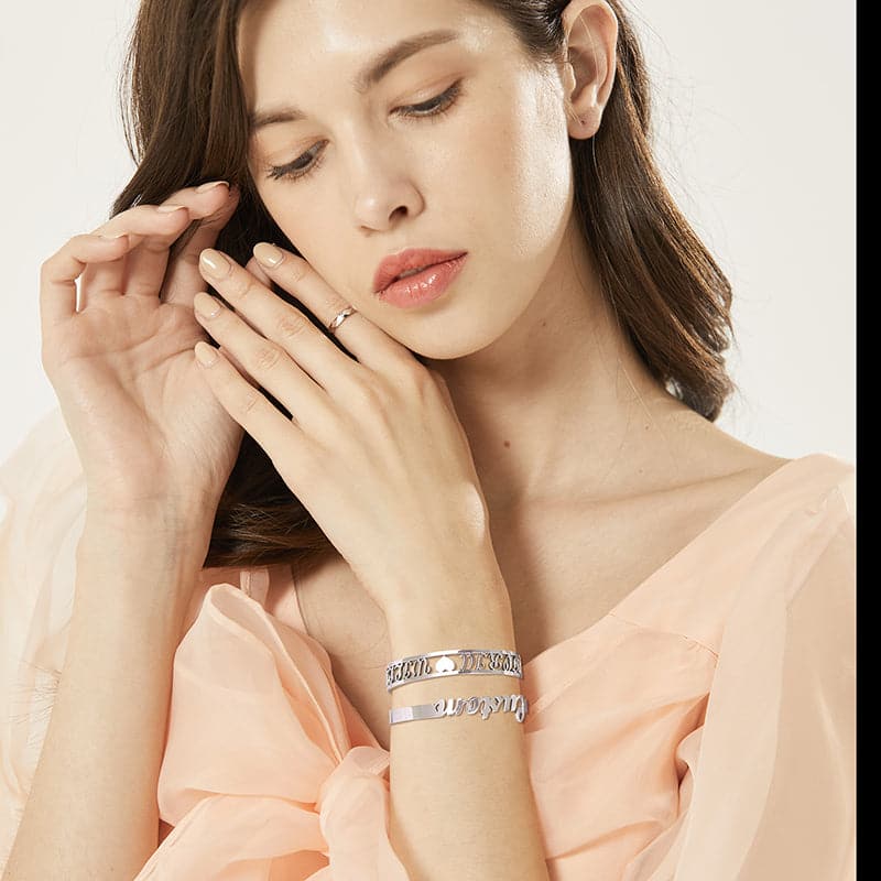 Classic custom 316L stainless steel 18k gold plated hollow out initial name bracelet open cuff bangle for women girls