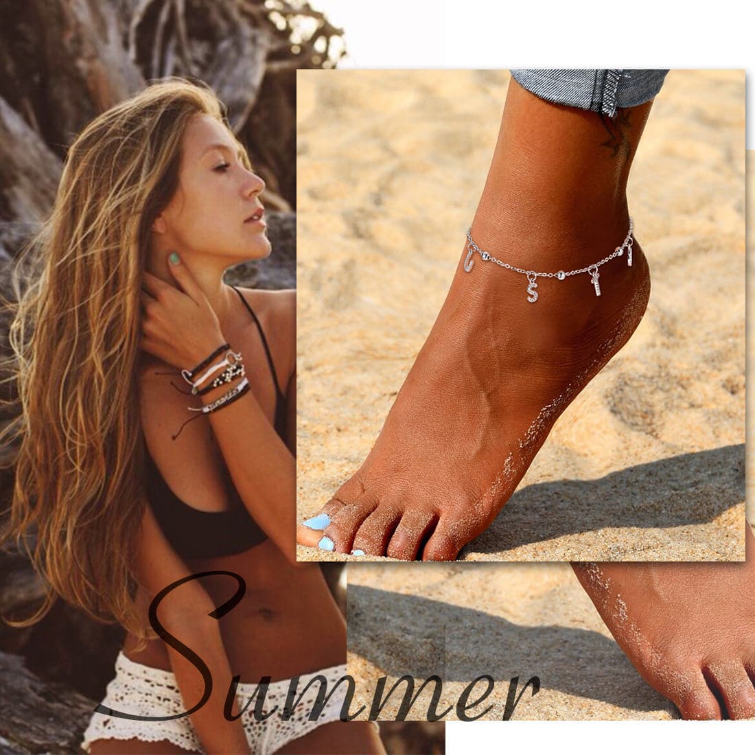 Simple custom 18k gold/platinum plated personalized alphabet charm anklet barefoot bracelet for women girls